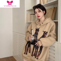 YUNWUXINoversize连帽卫衣外套女2022新款美式复古狗狗印花宽松上衣