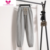 YUNWUXIN灰色运动裤阔腿束脚女裤2022加厚宽松显瘦休闲卫裤子ins潮