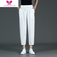 YUNWUXIN中老年妈妈棉麻九分裤夏季亚麻女裤宽松大码松紧腰休闲裤哈伦裤女