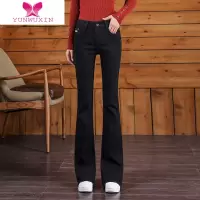 YUNWUXIN新款高腰垂感微喇牛仔裤女长裤弹力显瘦黑色宽松喇叭裤女裤子
