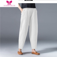 YUNWUXIN亚麻灯笼裤宽松女裤阔腿萝卜裤大码时尚胖MM棉麻九分哈伦裤