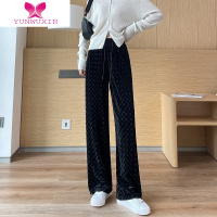 YUNWUXIN时尚格子阔腿裤女2022新款高腰百搭显瘦金丝绒棋盘格直筒女裤