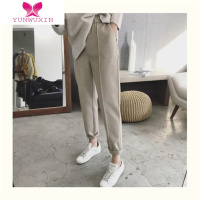 YUNWUXIN2019新款毛呢哈伦裤加大码女裤松紧腰西裤烟管裤小脚萝卜裤女