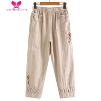 YUNWUXIN妈妈裤子棉麻夏季薄款亚麻中老年人女裤奶奶夏装老太太宽松九分裤