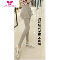 YUNWUXIN加绒新款大码显瘦假两件打底裤 一步裙裤花朵裙女裤包臀