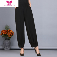 YUNWUXIN夏季女装民族风裤舞蹈印染花裤棉绸阔腿灯笼裤长裤直筒妈妈装女裤
