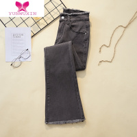 YUNWUXIN大码微喇牛仔裤女2022秋季新款高腰直筒百搭显瘦黑色九分喇叭裤子