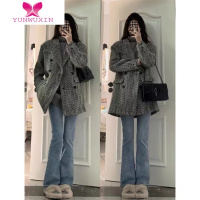 YUNWUXIN微喇牛仔裤女2022新款高腰显瘦修身马蹄裤小个子弹力喇叭裤子