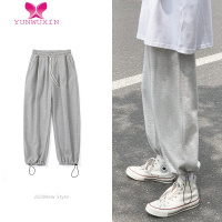 YUNWUXIN灰色运动裤女宽松束脚显瘦休闲裤子潮ins高街跑步设计感小众