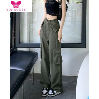 YUNWUXIN工装牛仔裤女2022秋新款设计感小众重工多口袋美式高腰直筒阔腿裤