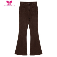 YUNWUXIN港风复古高腰牛仔裤女秋季2022新款小个子显瘦百搭微喇叭裤子长裤