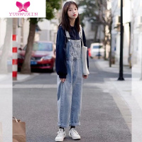 YUNWUXIN盐系背带裤女减龄大码胖mm显瘦遮胯夏季薄款韩版宽松阔腿牛仔裤子