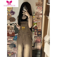 YUNWUXIN牛仔背带裤女夏季薄款奶甜系小个子设计感宽松复古休闲阔腿裤ins