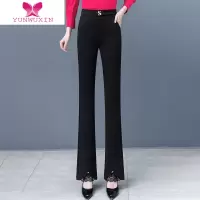 YUNWUXIN直筒修身显腿直黑色裤子女潮炸街微喇叭裤女气质显瘦休闲裤