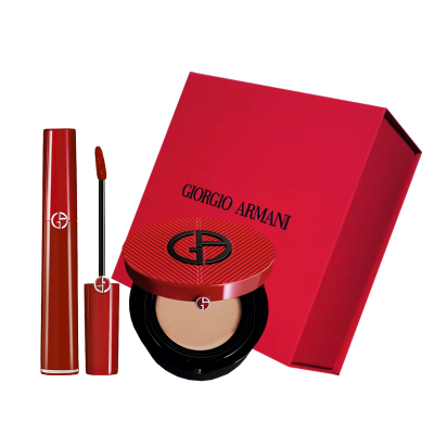 [圣诞节礼物]阿玛尼(ARMANI)红管唇釉气垫礼盒套装(405#唇釉6.5ml+褶裥红气垫2#15g)