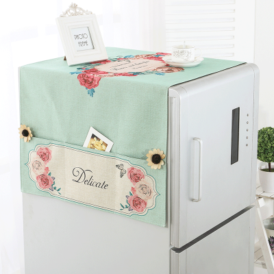 布艺冰箱罩单开冰箱罩简约冰箱盖布现代简约滚筒洗衣机布 绿欧花 双开冰箱170*60cm