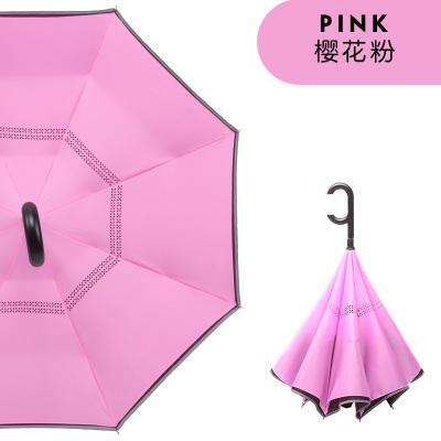 天堂伞伞双层长柄伞男女晴雨伞创意汽车免持式折叠反骨伞 樱花粉