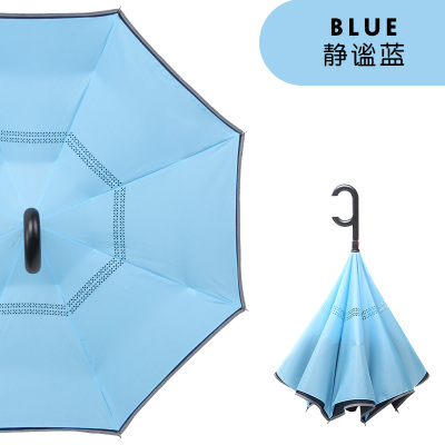 天堂伞伞双层长柄伞男女晴雨伞创意汽车免持式折叠反骨伞 静谧蓝