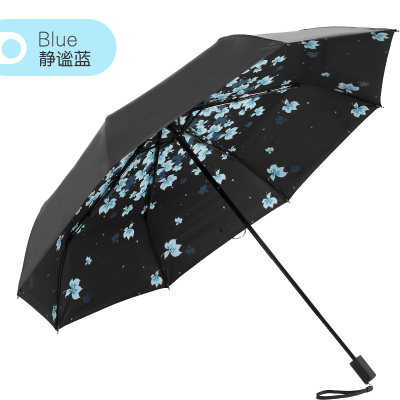 天堂伞伞防晒黑胶折叠太阳伞女便携小巧遮阳两用晴雨伞 静谧蓝