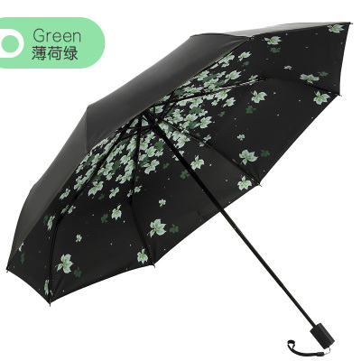 天堂伞伞防晒黑胶折叠太阳伞女便携小巧遮阳两用晴雨伞 薄荷绿