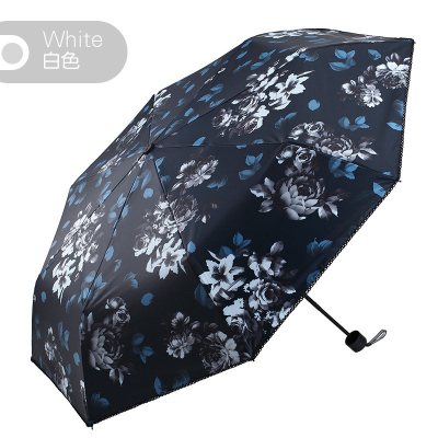 天堂伞伞防晒三折黑胶太阳伞男女牡丹款折叠遮阳两用晴雨伞 白色