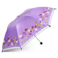 天堂伞伞太阳伞女防晒轻便小铅笔伞晴雨伞两用三折叠遮阳伞 紫色