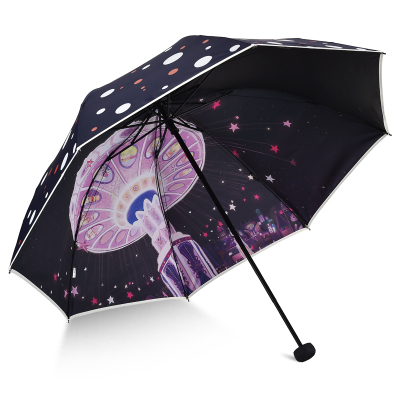天堂伞伞太阳伞防晒女遮阳伞女神黑胶小清新晴雨伞两用折叠 藏青色
