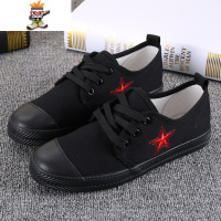 2022春季绿色男鞋韩版休闲鞋军绿解放鞋男女学生平底五角星帆布鞋 闪潮