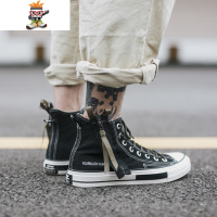 第四十九天男装复古高帮帆布鞋男士潮流系带平底布鞋透气休闲鞋子 闪潮