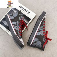 高帮帆布鞋男潮鞋平底潮流手绘涂鸦港风韩版百搭休闲鞋子情侣板鞋 闪潮