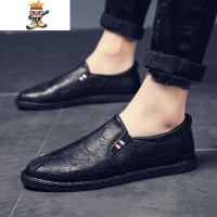 春季男士豆豆小皮鞋韩版休闲鞋懒人一脚蹬潮鞋百搭复古皮鞋男青年 闪潮休闲鞋