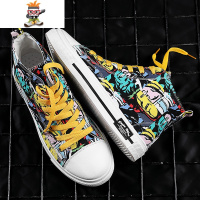 帆布鞋男高帮印花青少年中大童涂鸦男鞋10潮流12学生15岁百搭潮鞋 闪潮休闲鞋