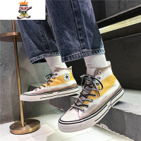 2022春季新款帆布鞋男高帮手绘涂鸦学生鞋子韩版百搭潮款阳男鞋 闪潮