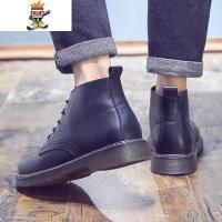 中帮加绒马丁靴男鞋冬季英伦风靴高帮皮鞋大头短靴男靴子 闪潮