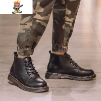 中帮马丁靴男英伦风皮靴高帮鞋冬季加绒短靴百搭潮男靴子 闪潮