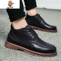 冬季男鞋韩版马丁靴男纯皮中帮短靴英伦皮靴高帮百搭复古潮靴子男 闪潮