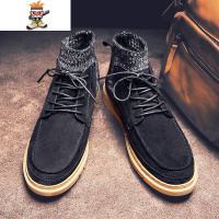 切尔西短靴春季鞋子英伦马丁靴男靴男士袜口单鞋高帮休闲鞋 闪潮