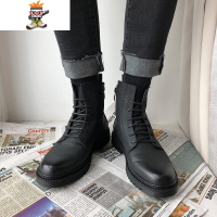 春季切尔西靴高帮马丁靴男英伦风工装靴韩版潮流靴子百搭休闲皮鞋 闪潮