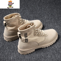 春季新款靴子男短靴男士休闲英伦高帮潮鞋牛仔靴百搭马丁靴男 闪潮