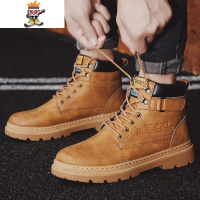 春季男鞋高帮英伦风工装马丁靴子韩版百搭皮靴中帮潮鞋大短靴子 闪潮