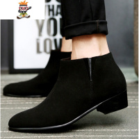 春季英伦尖头磨砂皮短靴马丁靴男高帮商务休闲皮鞋男靴中帮皮靴男 闪潮