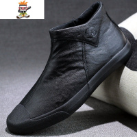 男鞋春季高帮休闲皮鞋一脚蹬百搭潮鞋2022新款鞋子男士靴子马丁靴 闪潮
