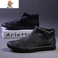 高帮鞋男韩版潮鞋百搭休闲鞋黑色棉鞋皮鞋短靴马丁靴秋季新款 闪潮高帮鞋