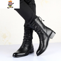 尖头新款英伦高筒靴男靴子韩版时尚潮流男士皮靴男秋冬季保暖长靴 闪潮休闲鞋
