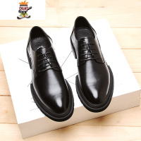春季英伦商务正装休闲皮鞋男韩版潮流尖头厚底系带黑色百搭婚礼鞋 闪潮休闲鞋