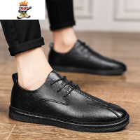 英伦风黑色小皮鞋男韩版潮流百搭青少年低帮男士休闲男鞋春季潮鞋 闪潮休闲鞋