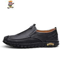 黑色春季百搭男士休闲皮鞋男韩版潮流英伦风软皮软底圆头男鞋 闪潮休闲鞋