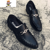 发型师豆豆鞋尖头皮鞋英伦韩版男士潮流休闲小皮鞋白色鞋子潮青年 闪潮休闲鞋