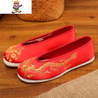 19新款男士绣花鞋新郎秀禾鞋平底龙凤鞋老北京布鞋中式婚鞋千层底 闪潮休闲鞋
