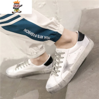 春季韩国做旧小脏鞋男皮面板鞋韩版网红小白鞋港风星星脏脏鞋 闪潮休闲鞋